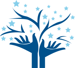 Logotipo IJQF: mãos formando uma árvore com estrelas